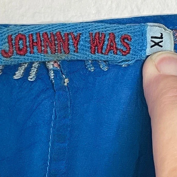 JOHNNY WAS Blue Embroidered Tunic Top Long Sleeve V Neck Floral Geometric - Picture 7 of 10